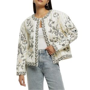 River Island Floral Embroidered Metallic Stripe Jacket